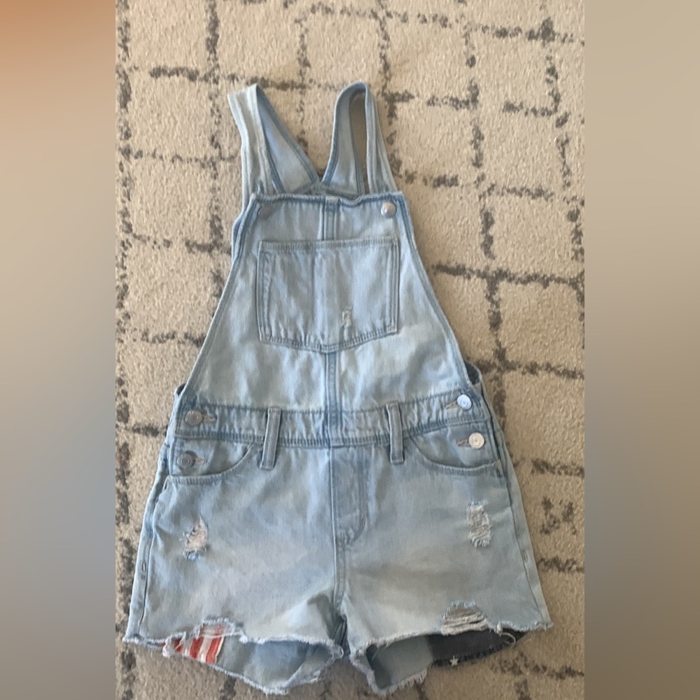 Girls 10/12 Old Navy Overalls - flag shorts- perfect for 4th of July.